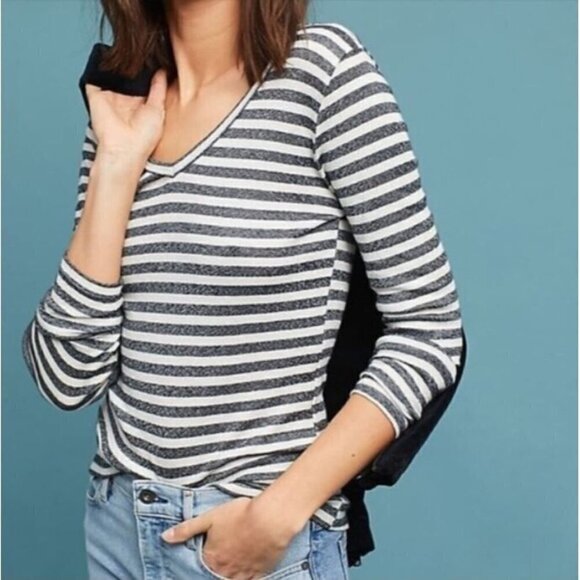 Michael Stars for Anthropologie Womens M/L Stars Shine Tee Gray White V Neck Top - Picture 1 of 8